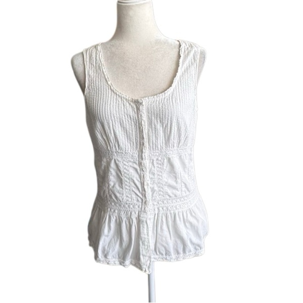 Faded Glory White Babydoll Top Cotton Lace Blouse Boho Sleeveless SZ M - Picture 13 of 13